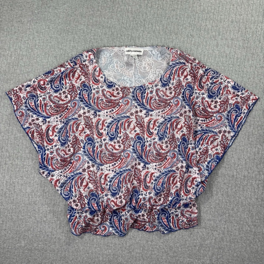 Cathy Daniels Shirt Womens XL Red White Blue Paisley Blouse‎ Patriotic USA
